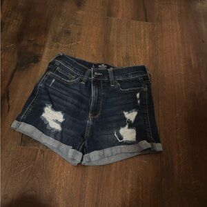 Hollister Dark Blue Distressed Cuffed Women's Denim Shorts